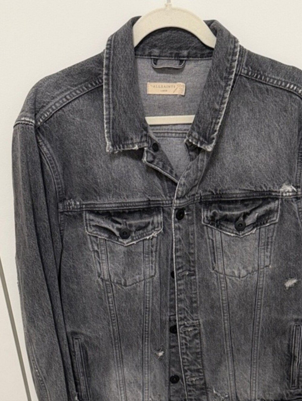 AllSaints Gray Washed Denim Jacket